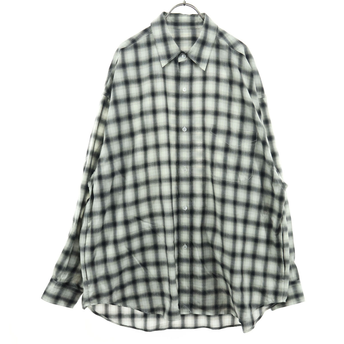 美品 koti コティ オンブレチェック 長袖 ウールシャツ L ブラック 胸ポケット メンズ