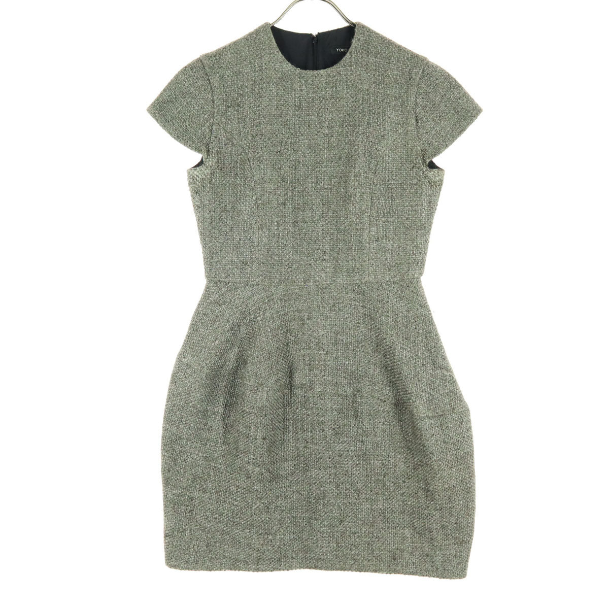 美品 YOKO CHAN ヨーコチャン 日本製 フレンチスリーブ 膝丈ワンピース 38 グレー レディース