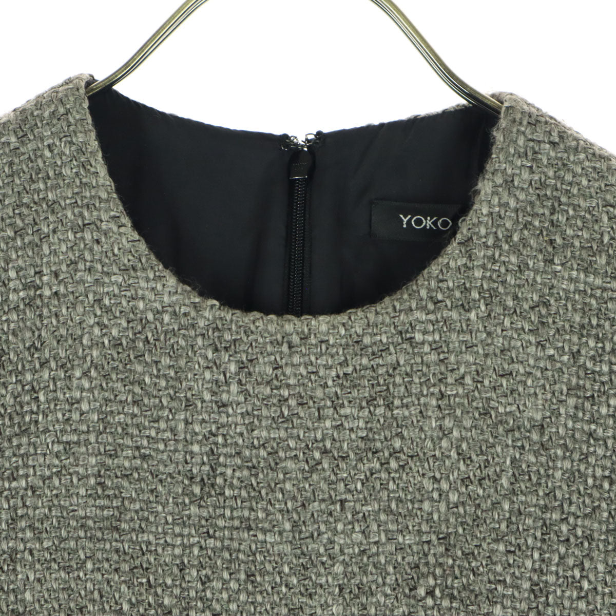 美品 YOKO CHAN ヨーコチャン 日本製 フレンチスリーブ 膝丈ワンピース 38 グレー レディース