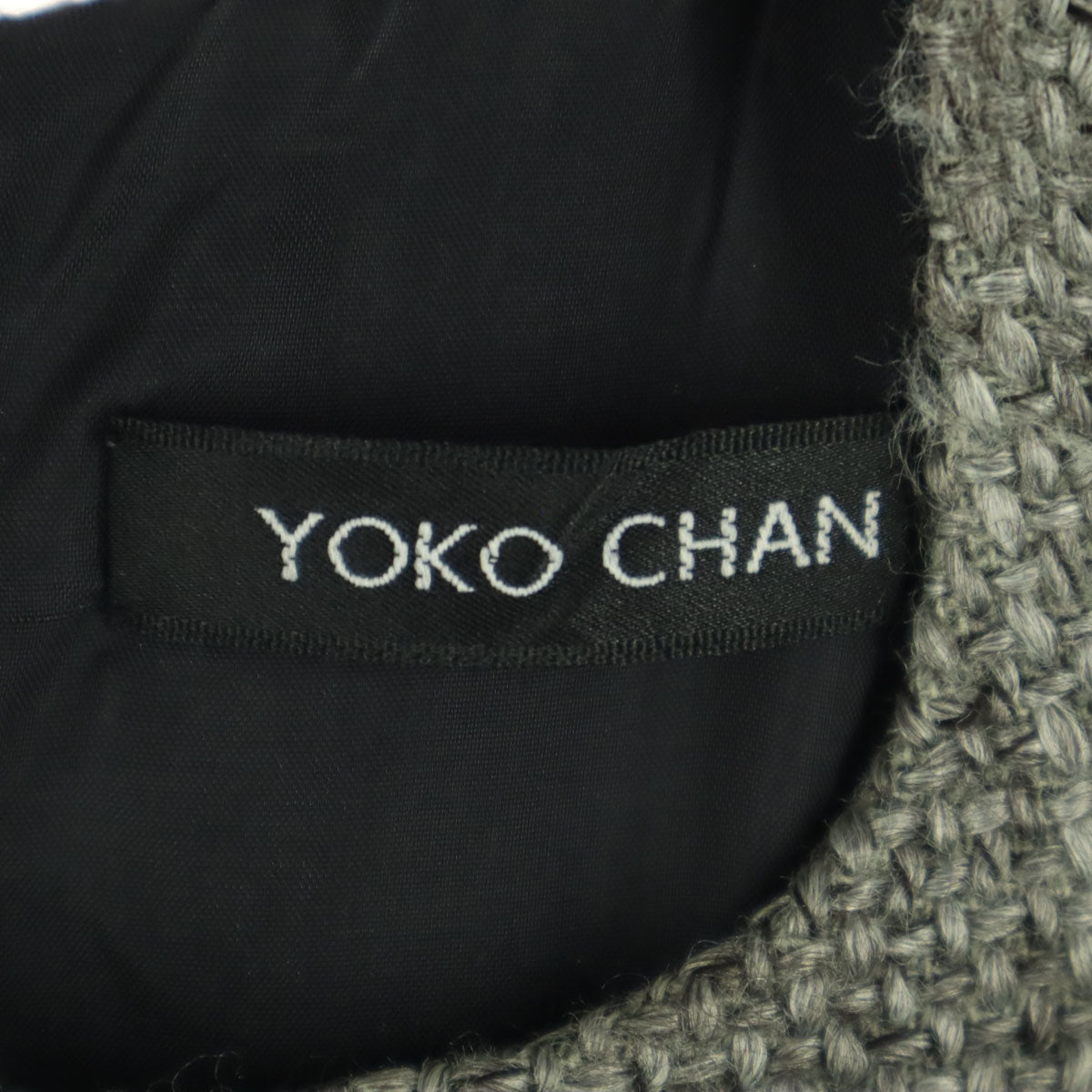美品 YOKO CHAN ヨーコチャン 日本製 フレンチスリーブ 膝丈ワンピース 38 グレー レディース