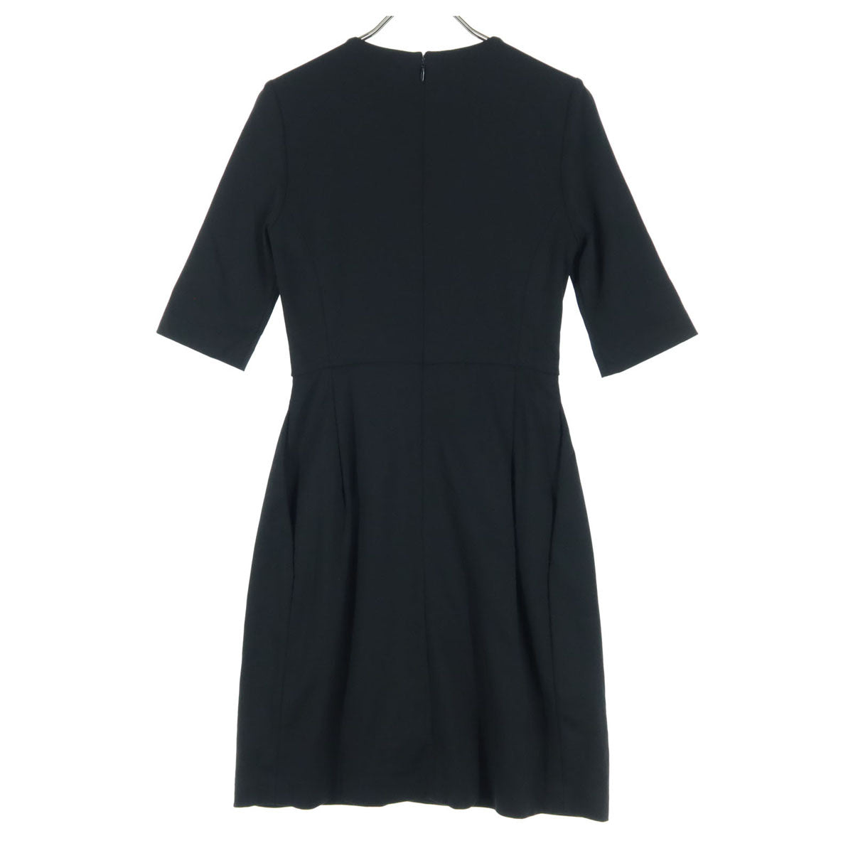 美品 YOKO CHAN ヨーコチャン 半袖 膝丈ワンピース 36 ブラック バックジップ レディース