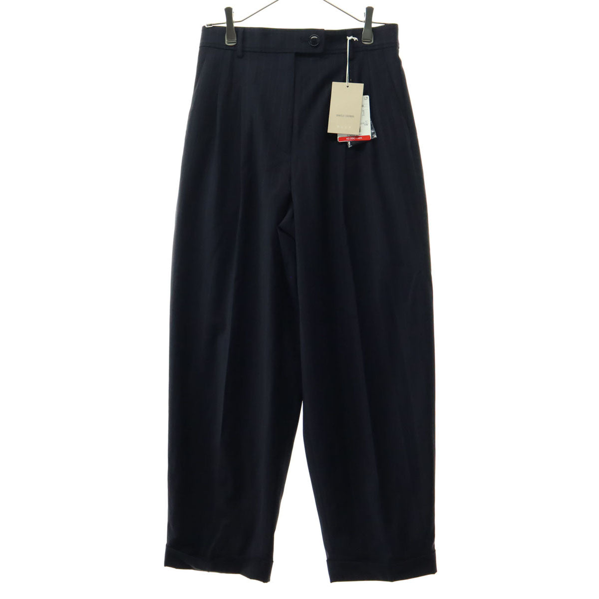 未使用 PLST プラステ ストライプ フロントタック ウールパンツ M ネイビー レディース