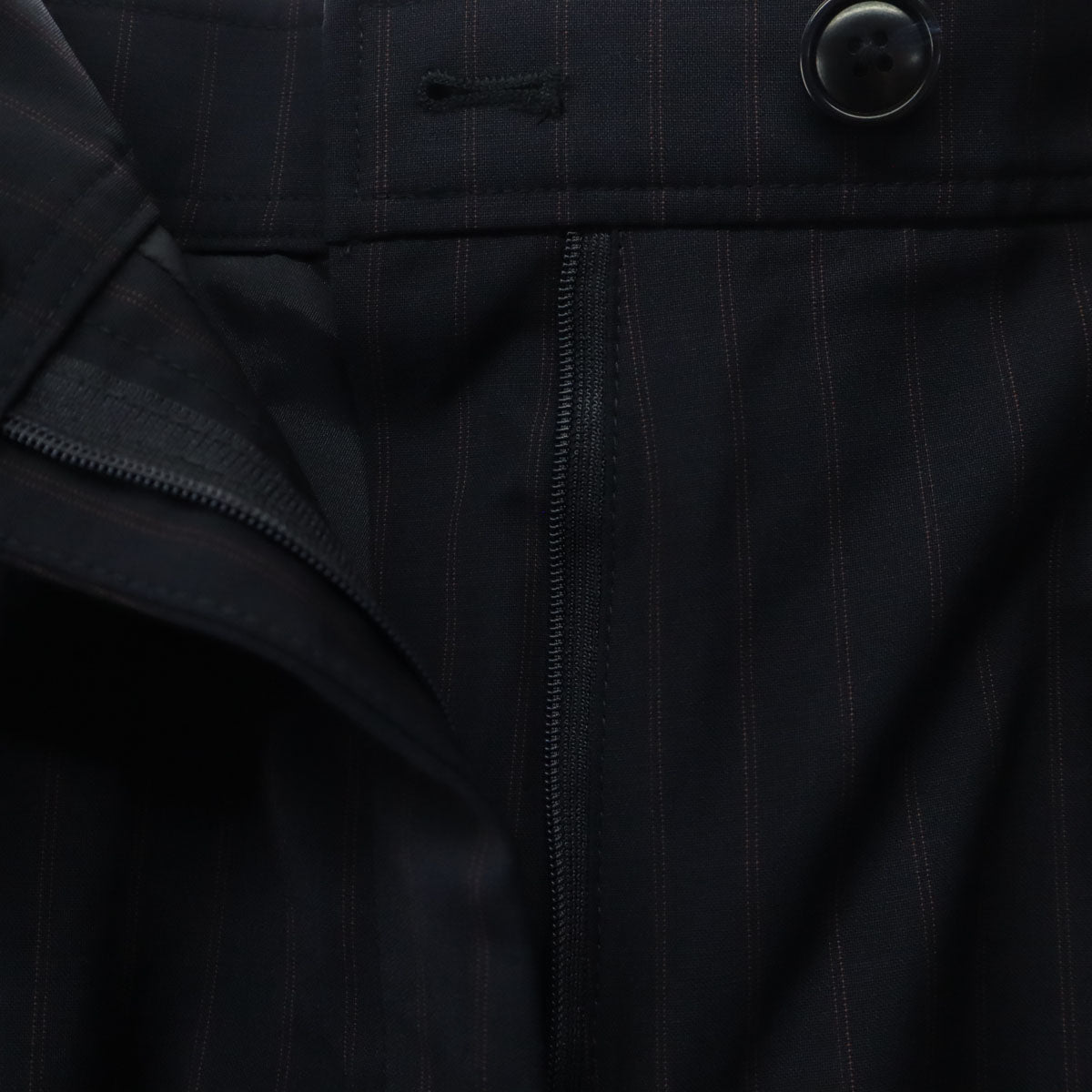 未使用 PLST プラステ ストライプ フロントタック ウールパンツ M ネイビー レディース