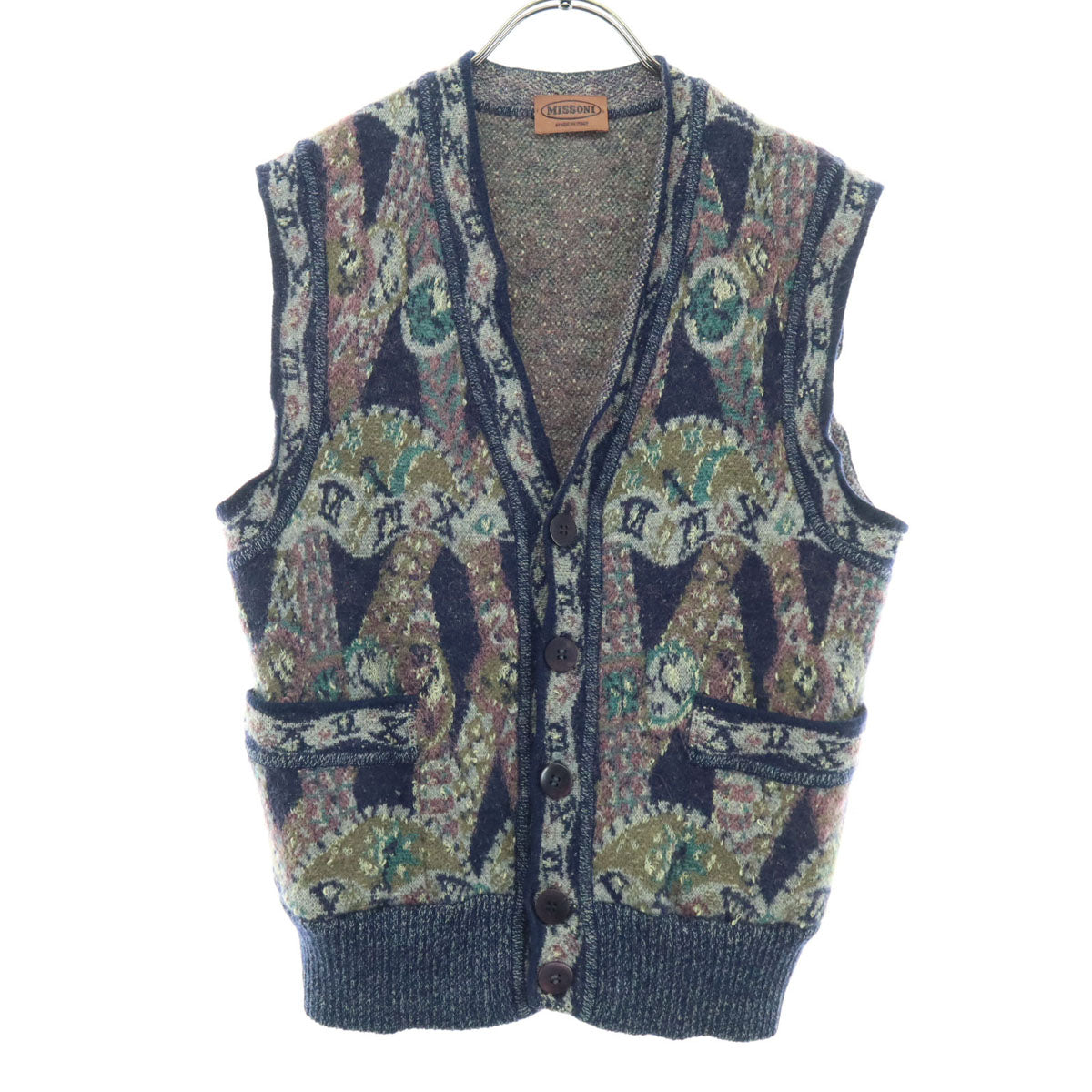 Missoni ミッソーニ 総柄 ノースリーブ ニットベスト 50 ネイビー レディース