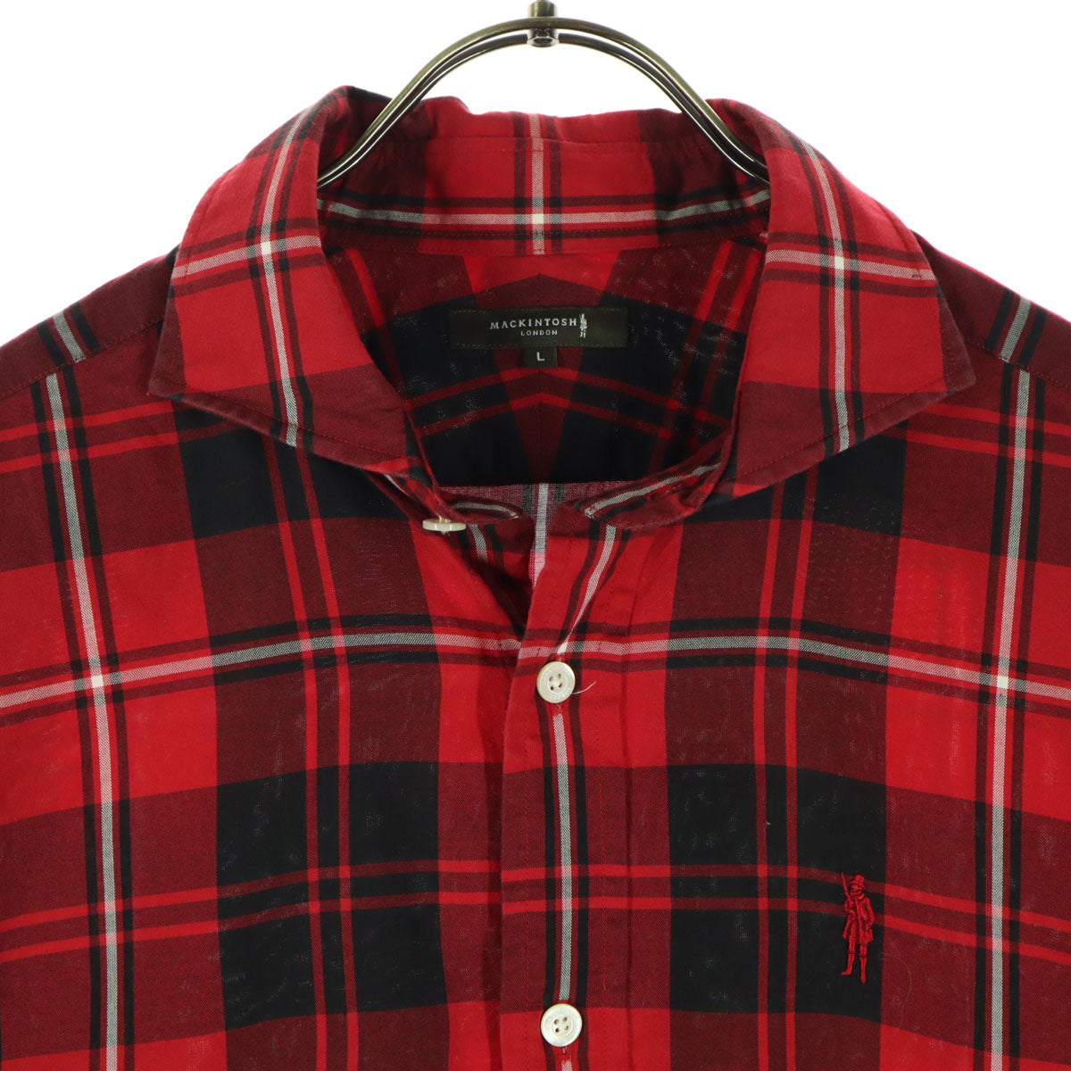 Mackintosh マッキントッシュ 日本製 チェック柄 長袖 ホリゾンタルカラー コットンシャツ L レッド 三陽商会 メンズ