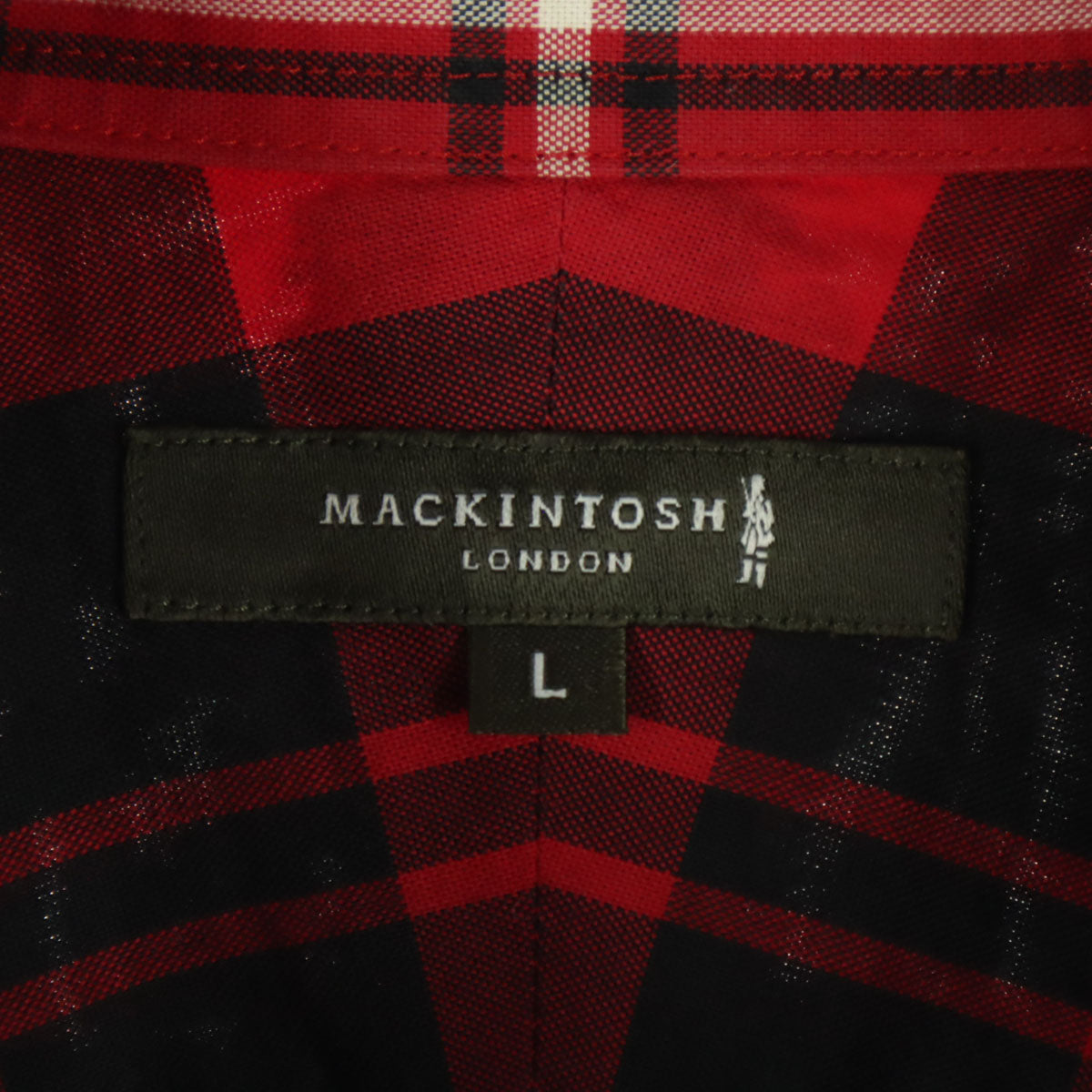 Mackintosh マッキントッシュ 日本製 チェック柄 長袖 ホリゾンタルカラー コットンシャツ L レッド 三陽商会 メンズ