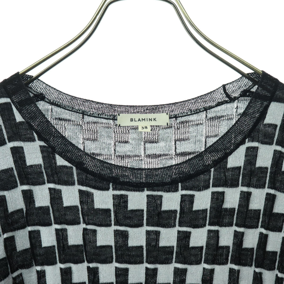 美品 BLAMINK ブラミンク 総柄 ノースリーブ サマー ニット 38 ブラック レディース