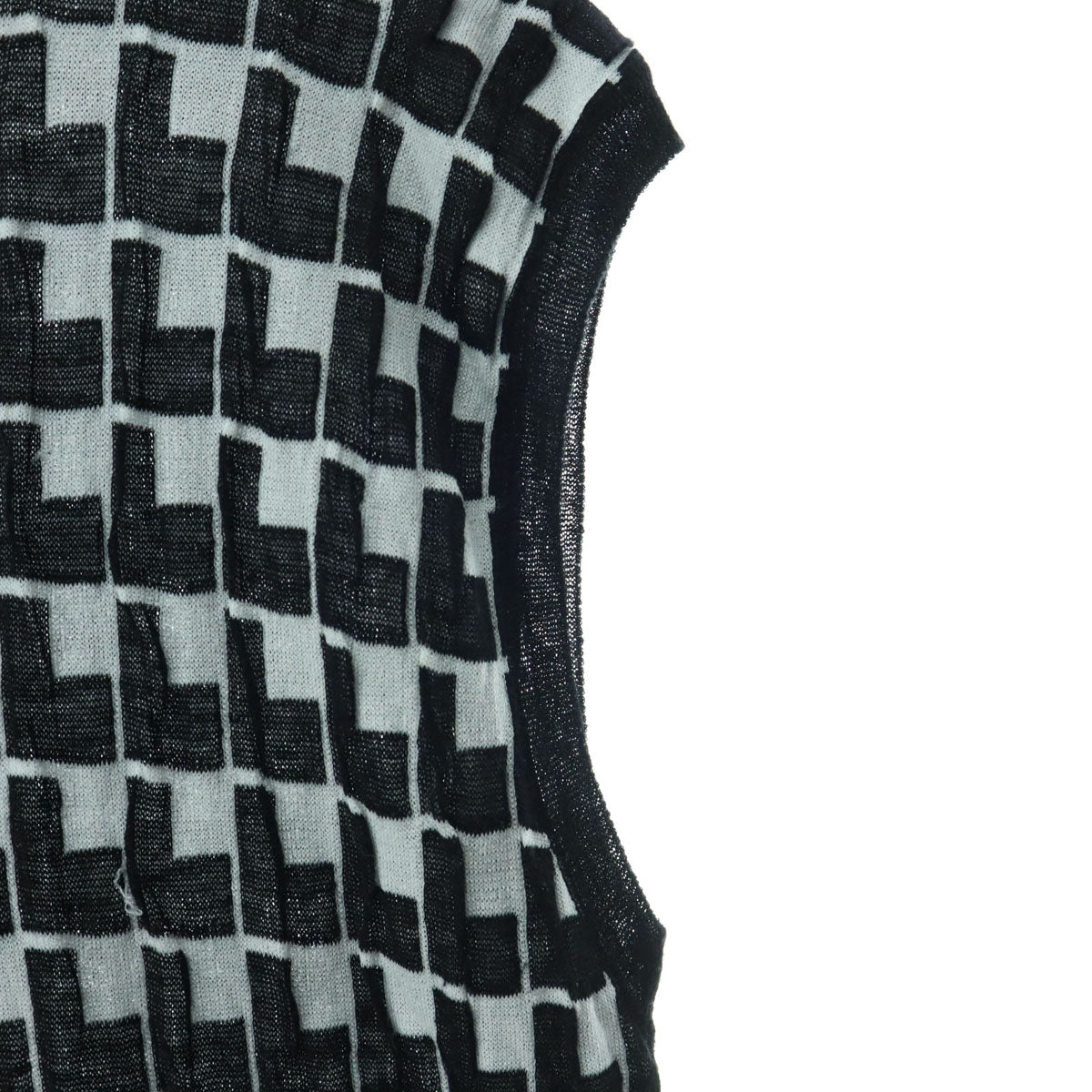 美品 BLAMINK ブラミンク 総柄 ノースリーブ サマー ニット 38 ブラック レディース