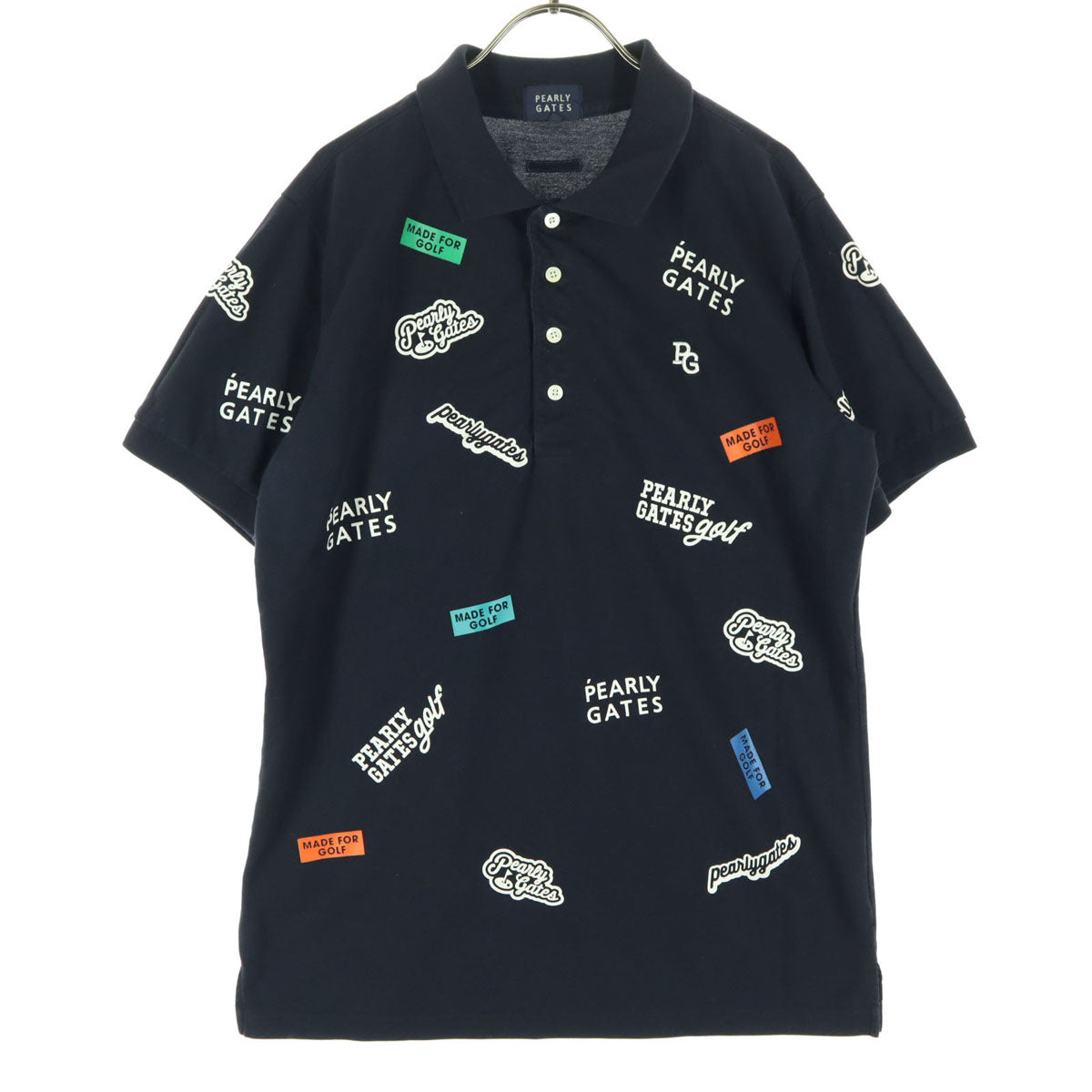 美品 PEARLY GATES パーリーゲイツ プリント ゴルフ 半袖 ポロシャツ 6 ブラック メンズ
