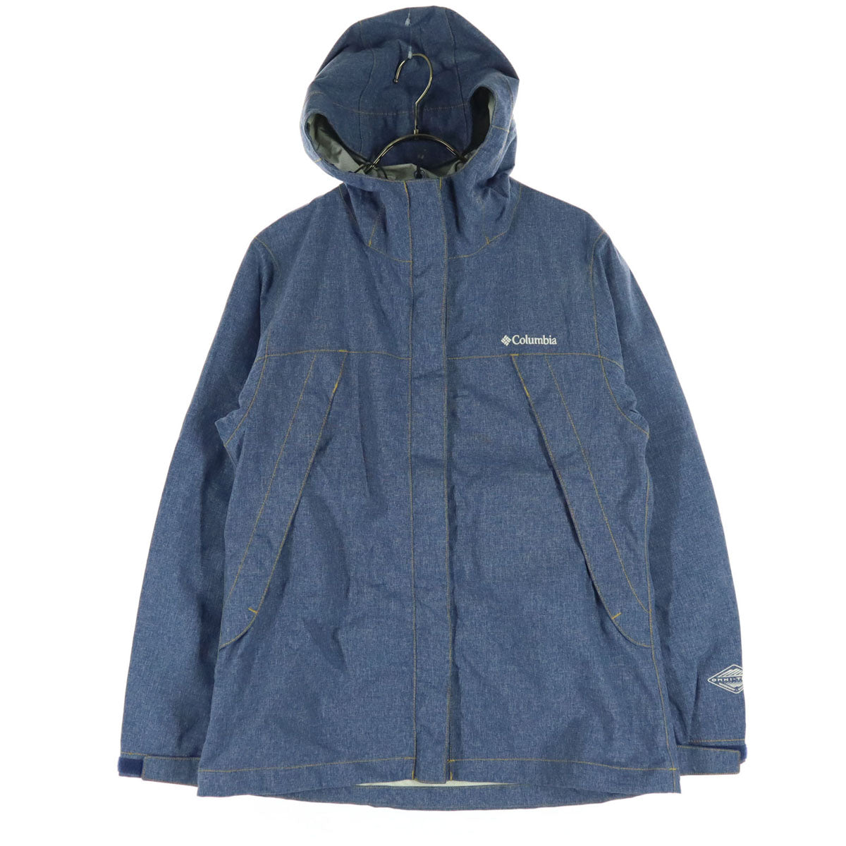 美品 Columbia コロンビア オムニテック ロゴ刺繍 フード付 ウインドブレーカー M ブルー waterproof breathble 胸ポケットチャック付 レディース