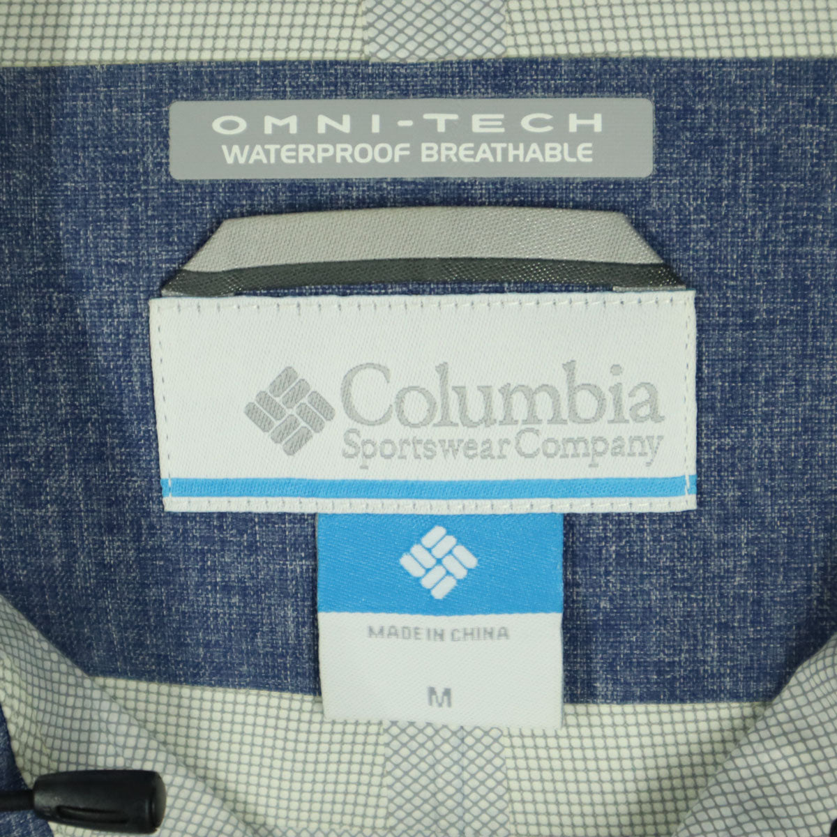美品 Columbia コロンビア オムニテック ロゴ刺繍 フード付 ウインドブレーカー M ブルー waterproof breathble 胸ポケットチャック付 レディース
