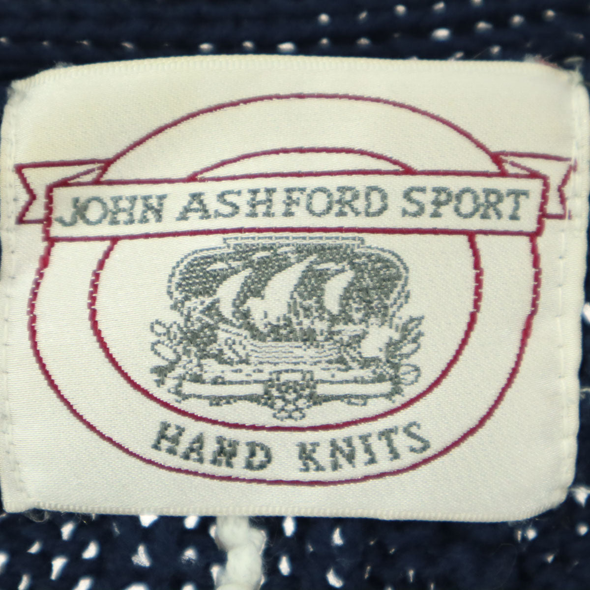 JOHN ASHFORD SPORT ジョンアッシュフォードスポーツ 90s オールド ストライプ柄 長袖 アラン ニットカーディガン L ネイビー メンズ