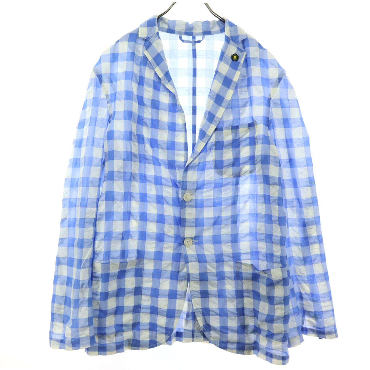 giannetta ジャンネット イタリア製 チェック柄 長袖 ジャケット 48 ブルー メンズ