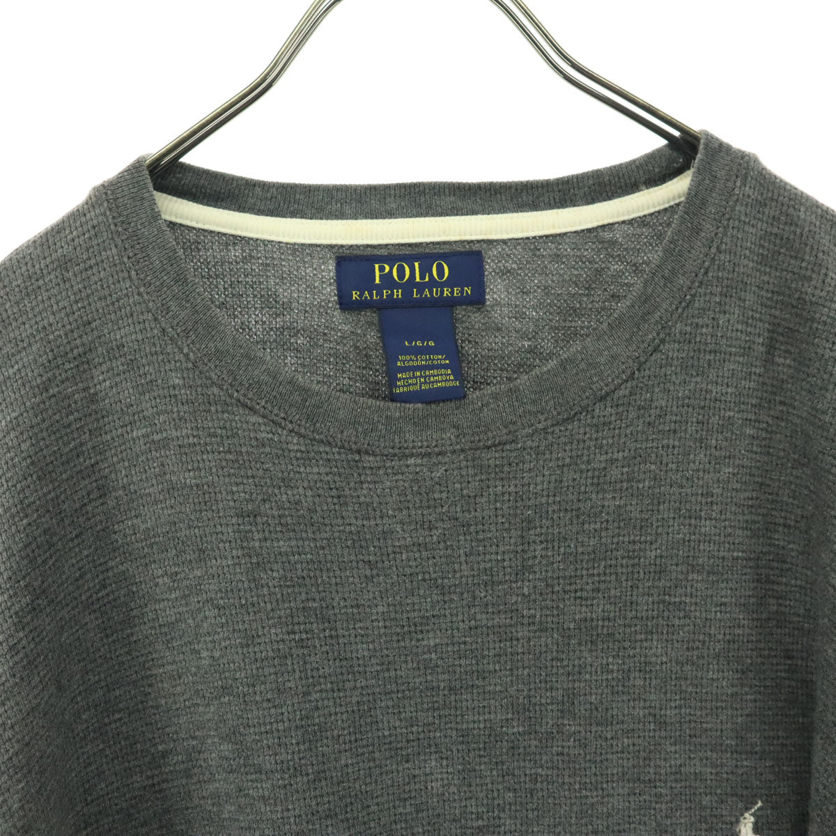 POLO RALPH LAUREN ポロラルフローレン ワンポイント刺繍 長袖 コットンニット セーター L グレー系 メンズ