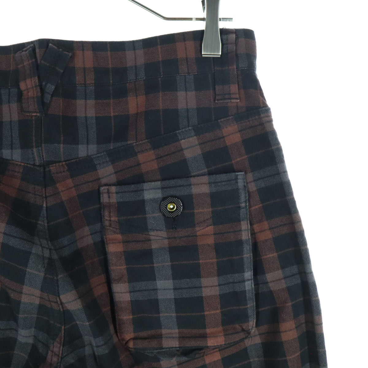 美品 PPFM ピーピーエフエム チェック柄 立体裁断 コットンパンツ ブラウン メンズ