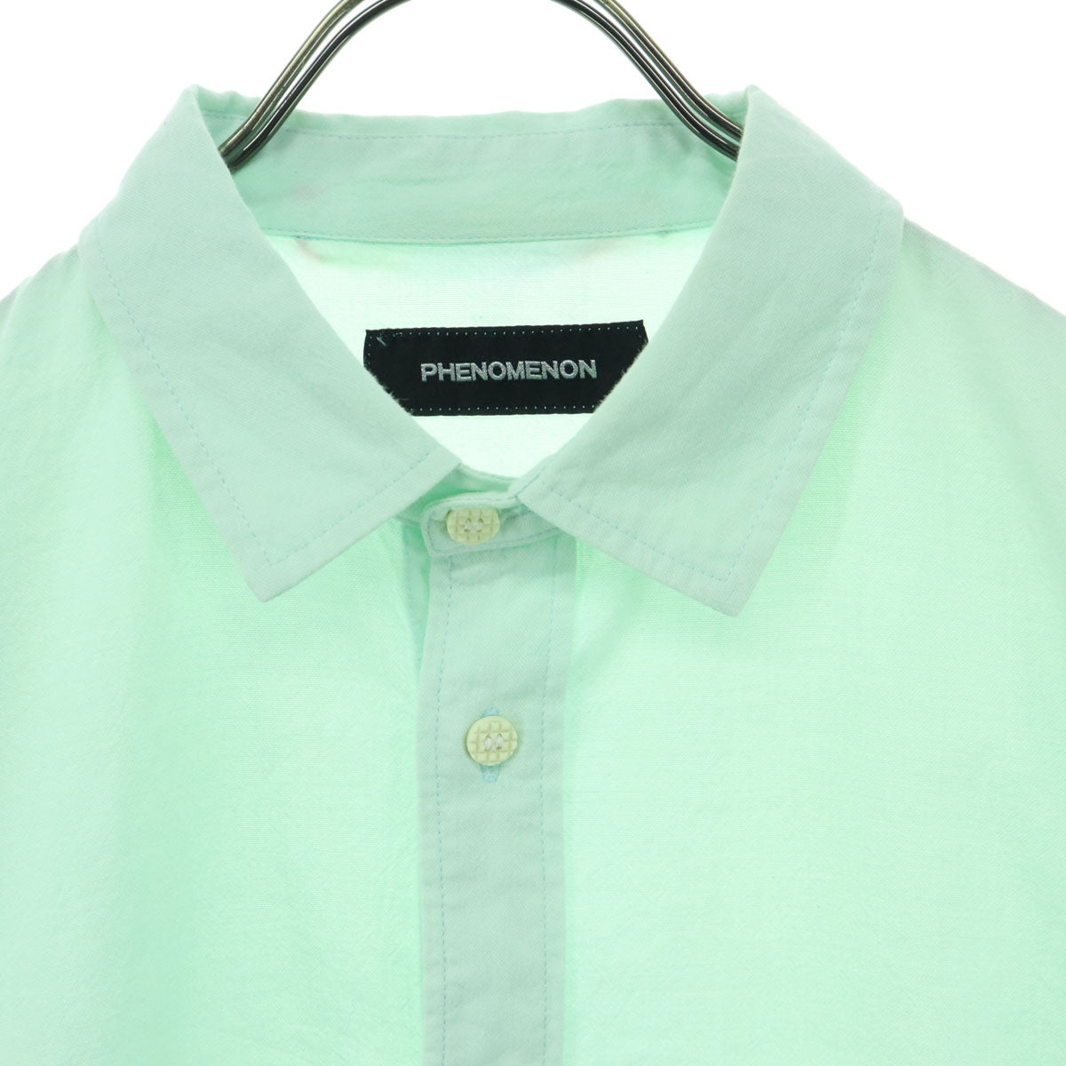 PHENOMENON フェノメノン 日本製 チェック柄 長袖 クレイジーパターン コットンシャツ L グリーン系 前胸ポケット メンズ