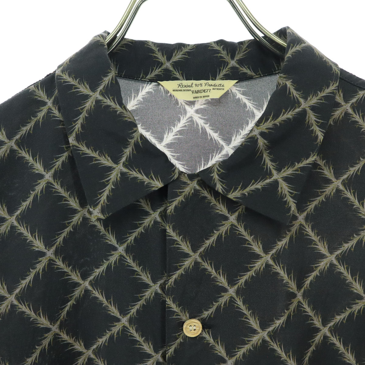 美品 varde77 バルデセブンティセブン 日本製 総柄 長袖 オープンカラーシャツ 3 グレー メンズ