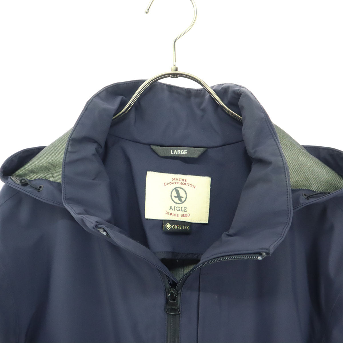 美品 AIGLE エーグル GORE-TEX 長袖 ロングフーデッド コート L ネイビー ゴアテックス 86220 メンズ