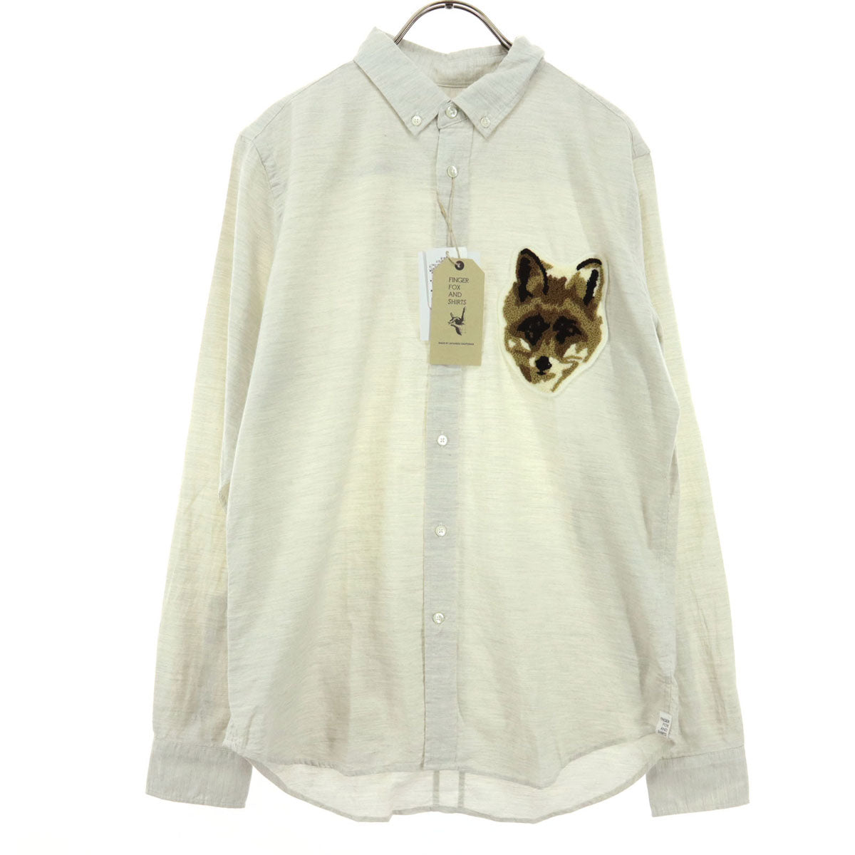 未使用 FINGER FOX AND SHIRTS フィンガーフォックスアンドシャツ 日本製 ワッペン 長袖 ボタンダウンシャツ S ホワイト系 メンズ