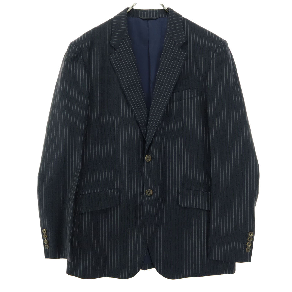 美品 PAUL SMITH COLLECTION ポールスミスコレクション 日本製 ストライプ柄 長袖 テーラードジャケット L ネイビー系 メンズ