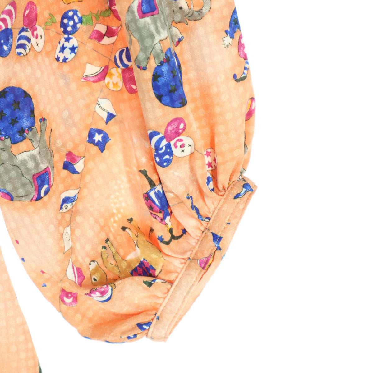 美品 MILK ミルク 日本製 サーカス柄 7分袖 膝丈ワンピース オレンジ リボン付 レディース