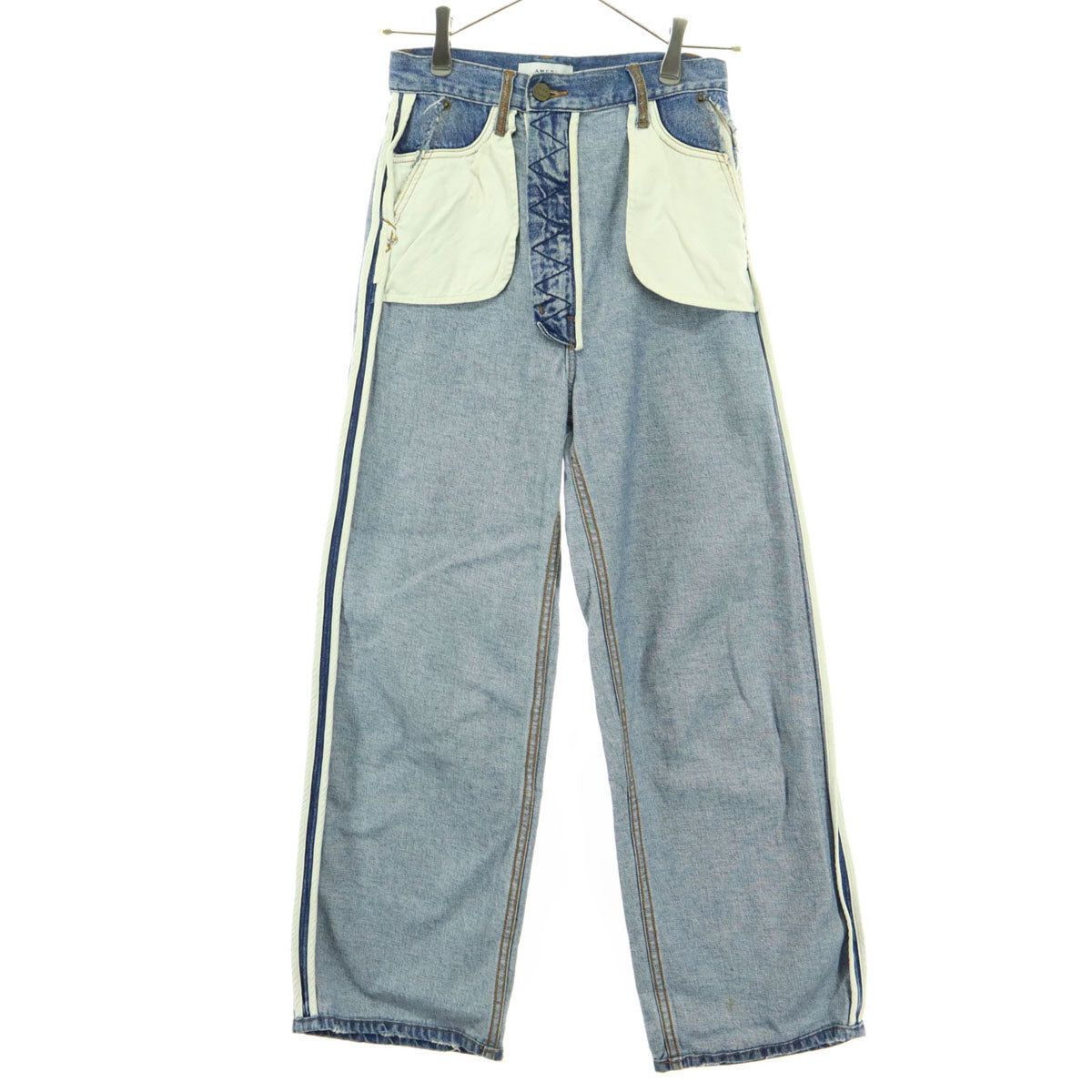 AMERI UNDRESSED アメリ 裏返しデザイン デニムパンツ W24 ブルー レディース