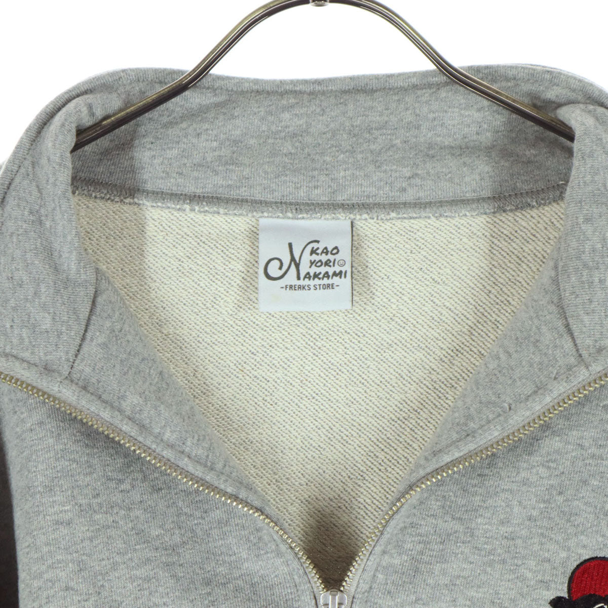 FREAK'S STORE フリークスストア KAOYORINAKAMI カオヨリナカミ コラボ ワンポイントロゴ 長袖 ハーフジップ トレーナー L グレー レディース