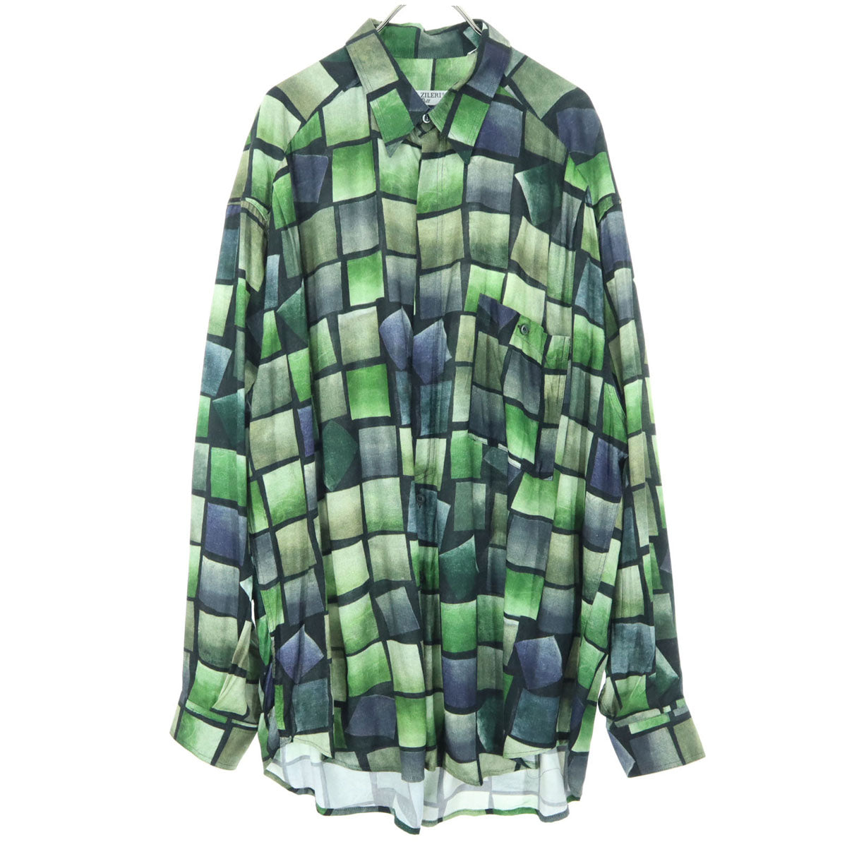 美品 Pal Zileri パルジレリ イタリア製 長袖 トロミ シャツ XL グリーン系 胸ポケット メンズ