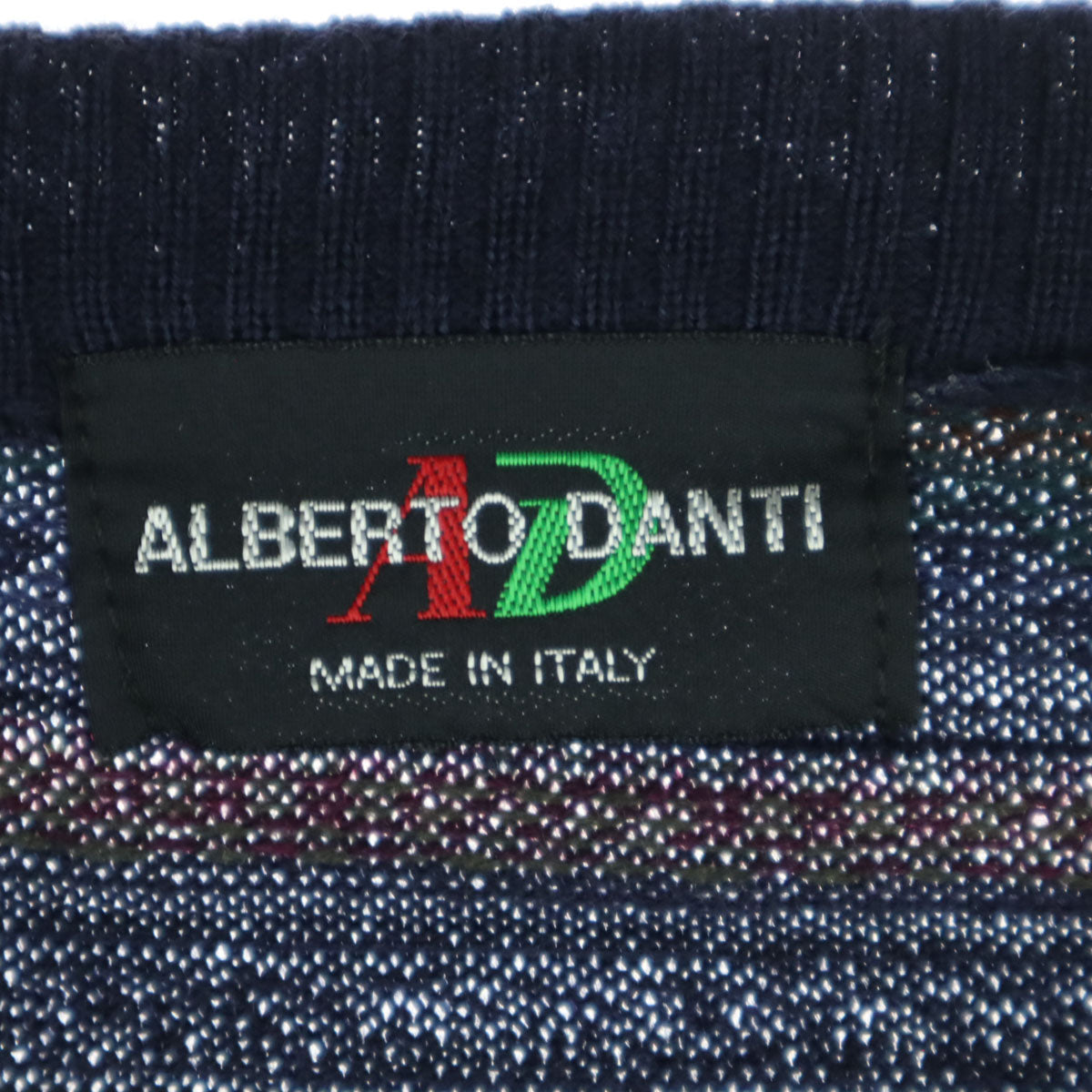 ARBERTO DANTI アルベルトダンティ オールド イタリア製 総柄 ボーダー柄 長袖 セーター ネイビー系 ニット メンズ