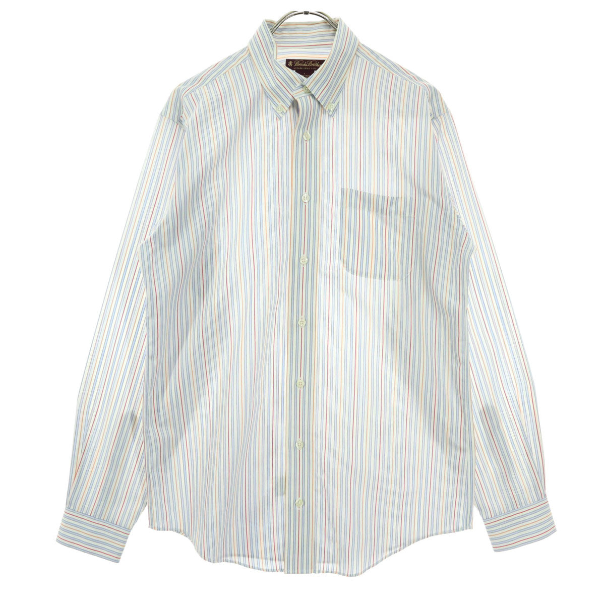 未使用 Brooks Brothers ブルックスブラザーズ ストライプ柄 長袖 コットンシャツ L ブルー系 胸ポケット メンズ