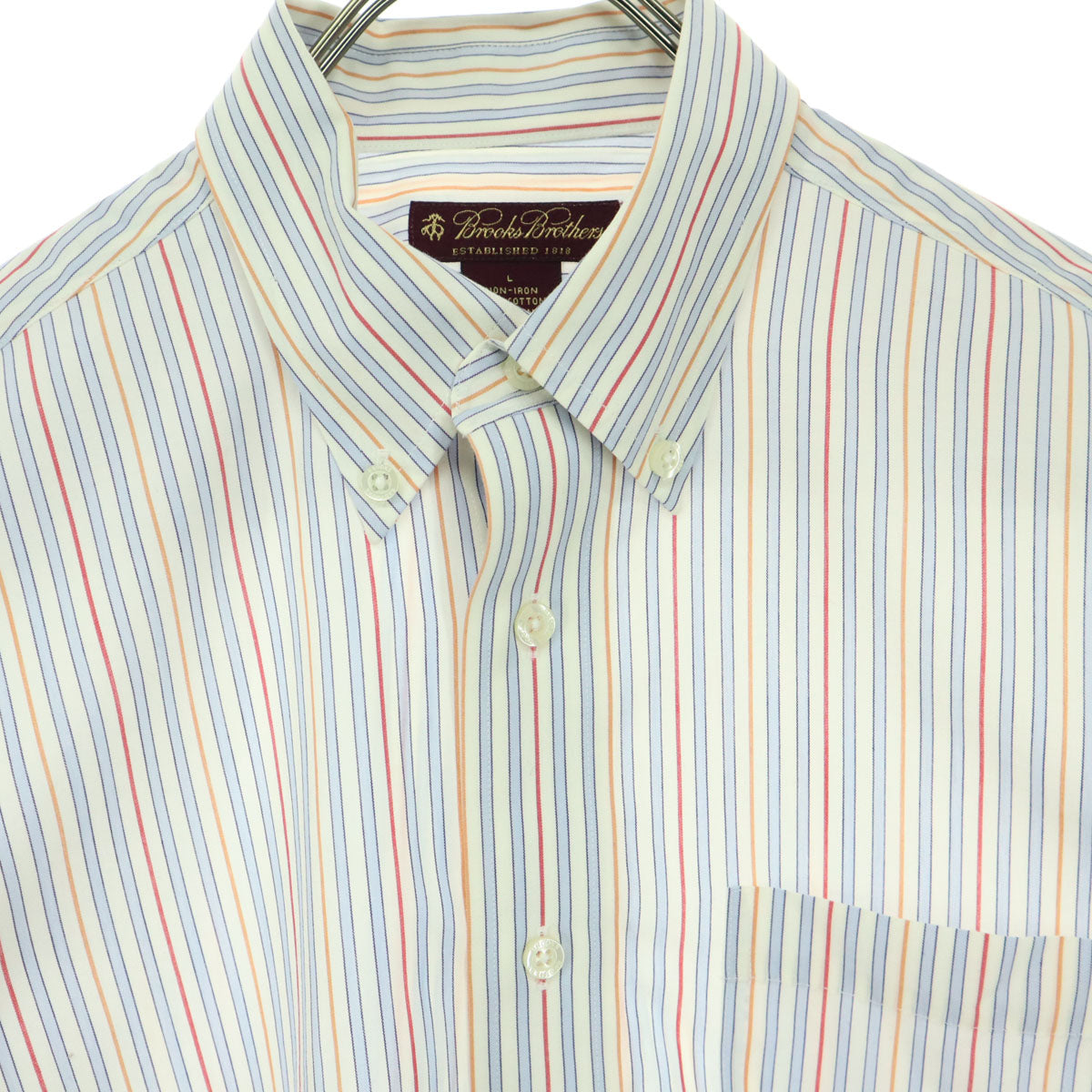 未使用 Brooks Brothers ブルックスブラザーズ ストライプ柄 長袖 コットンシャツ L ブルー系 胸ポケット メンズ