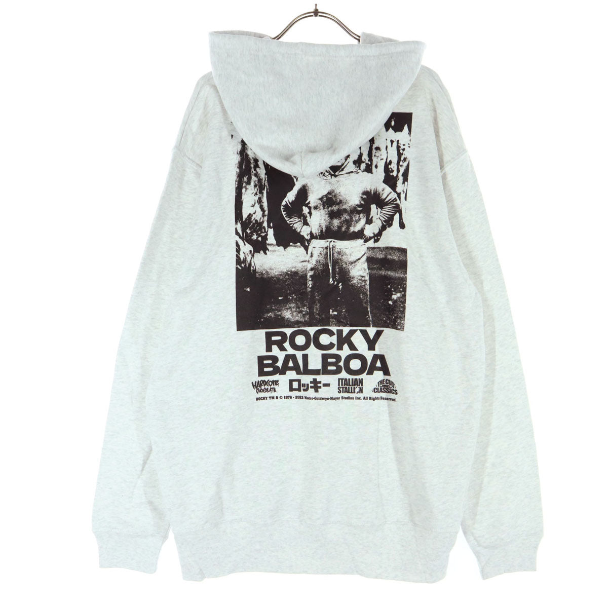 美品 HARDCORE CHOCOLATE ハードコアチョコレート ビッグプリント 長袖 パーカー XL グレー ROCKY BALBOA メンズ