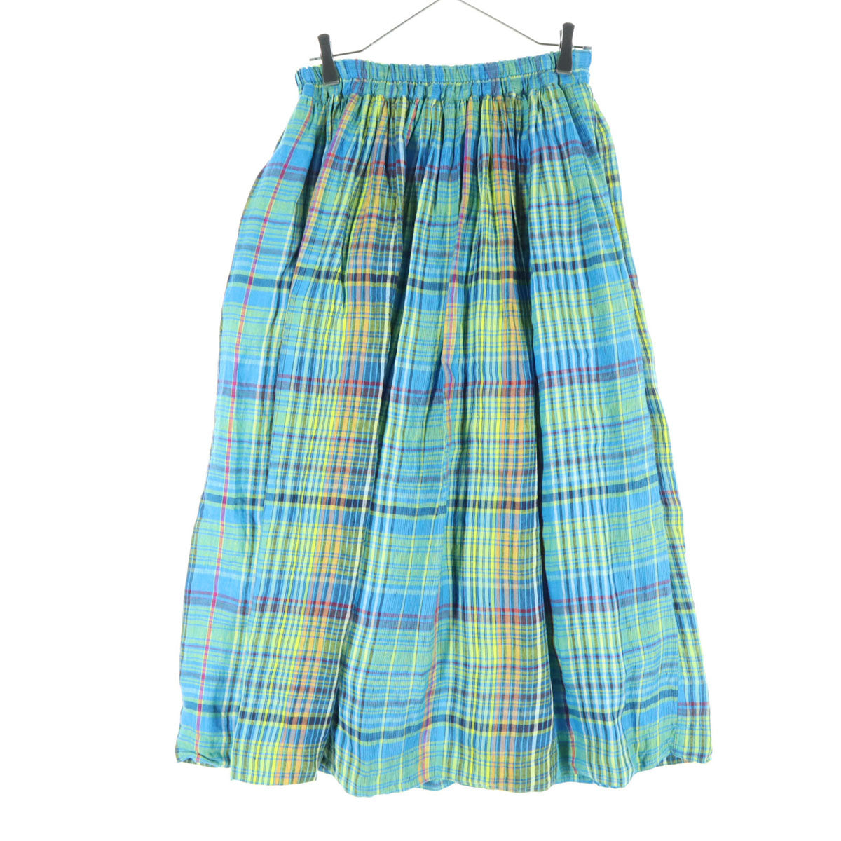 美品 ICHI Antiquites イチアンティークス 日本製 チェック柄 ロング丈 フレアスカート ブルー レディース
