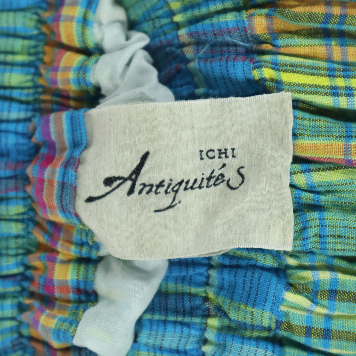 美品 ICHI Antiquites イチアンティークス 日本製 チェック柄 ロング丈 フレアスカート ブルー レディース
