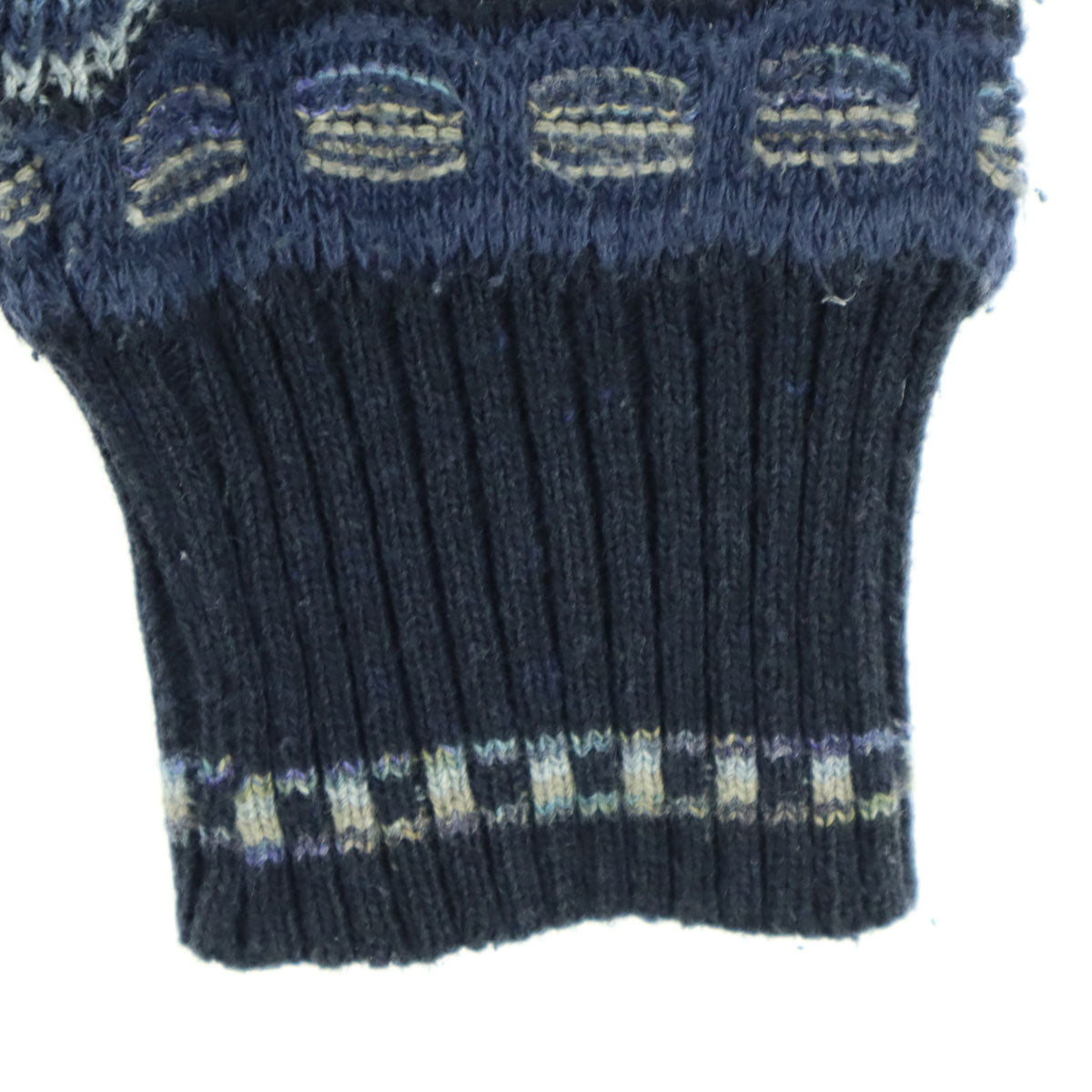 COTTON TRADERS コットントレーダース 90s オールド 総柄 長袖 ニット ポロシャツ M ブルー系 3Dニット メンズ