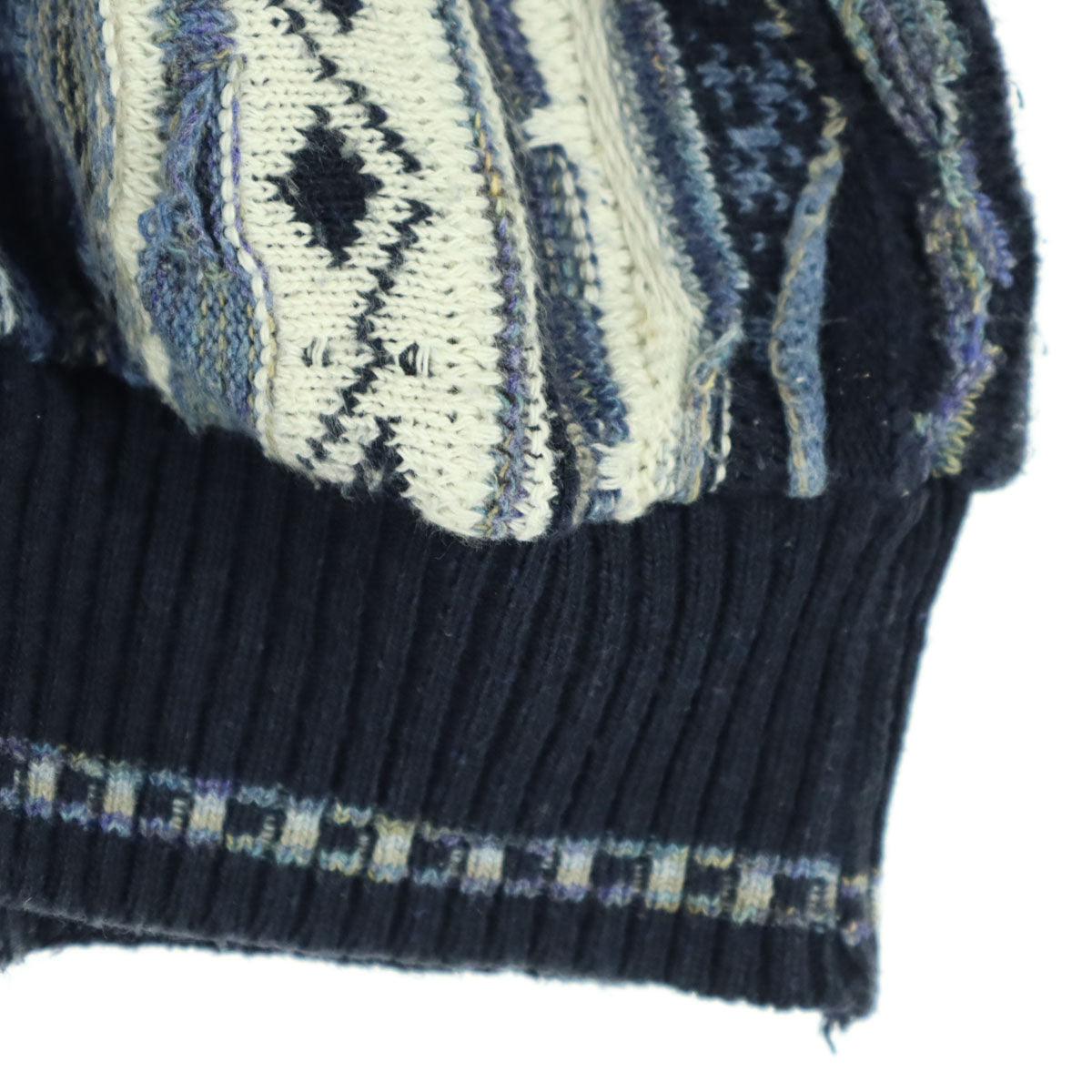 COTTON TRADERS コットントレーダース 90s オールド 総柄 長袖 ニット ポロシャツ M ブルー系 3Dニット メンズ