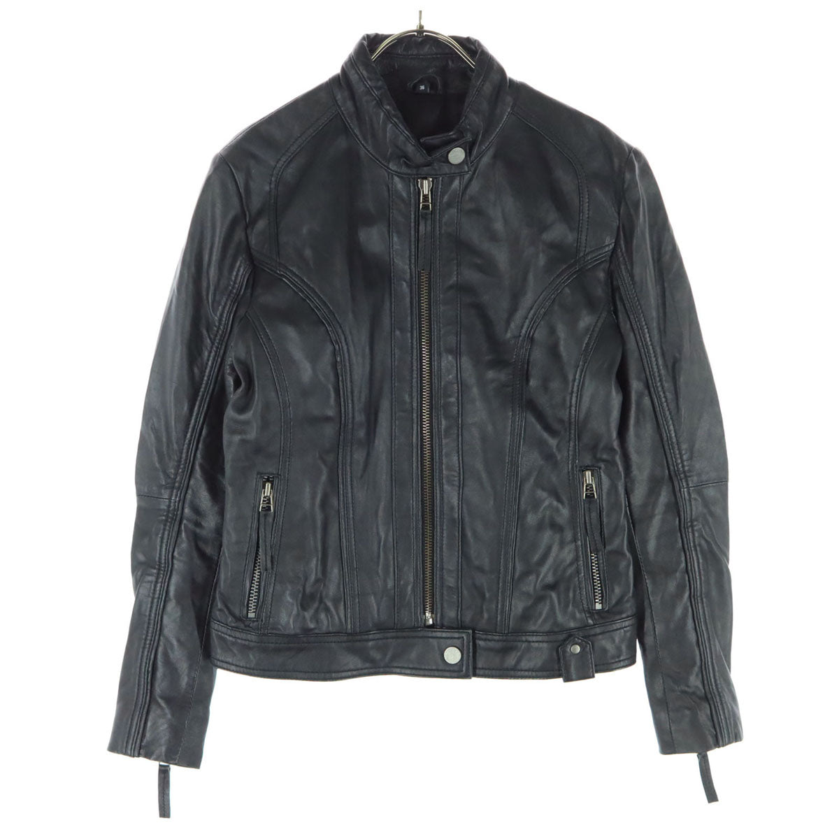 Haruf ハルフ 長袖 レザージャケット 36 ブラック レディース