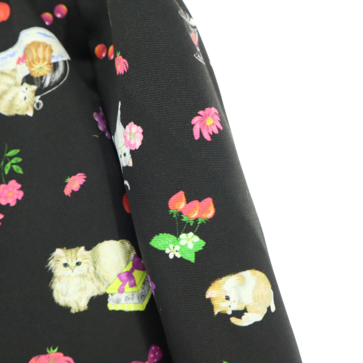 美品 Franche lippee フランシュリッペ 日本製 アニマル柄 ミニ丈 フレアスカート M ブラック 猫 レディース