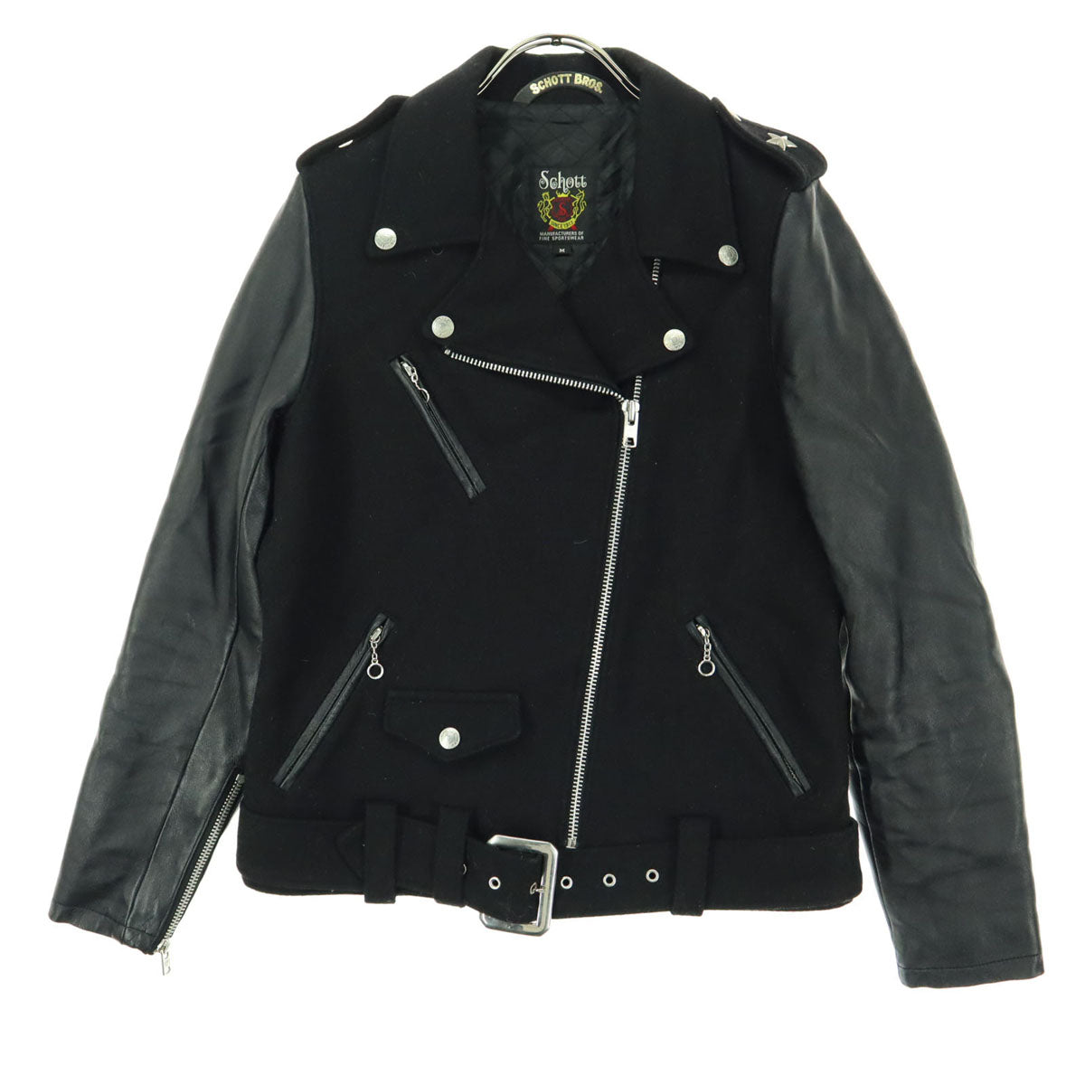 schott ショット 長袖 ライダースジャケット M ブラック 袖切替 羊革 レディース