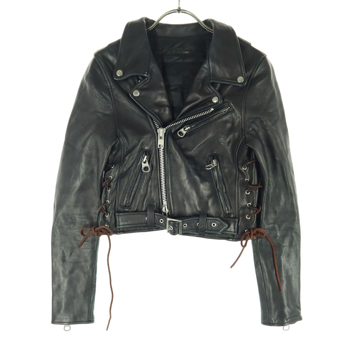 NINE ナイン 長袖 ダブルライダースジャケット F ブラック サイドレースアップ メンズ