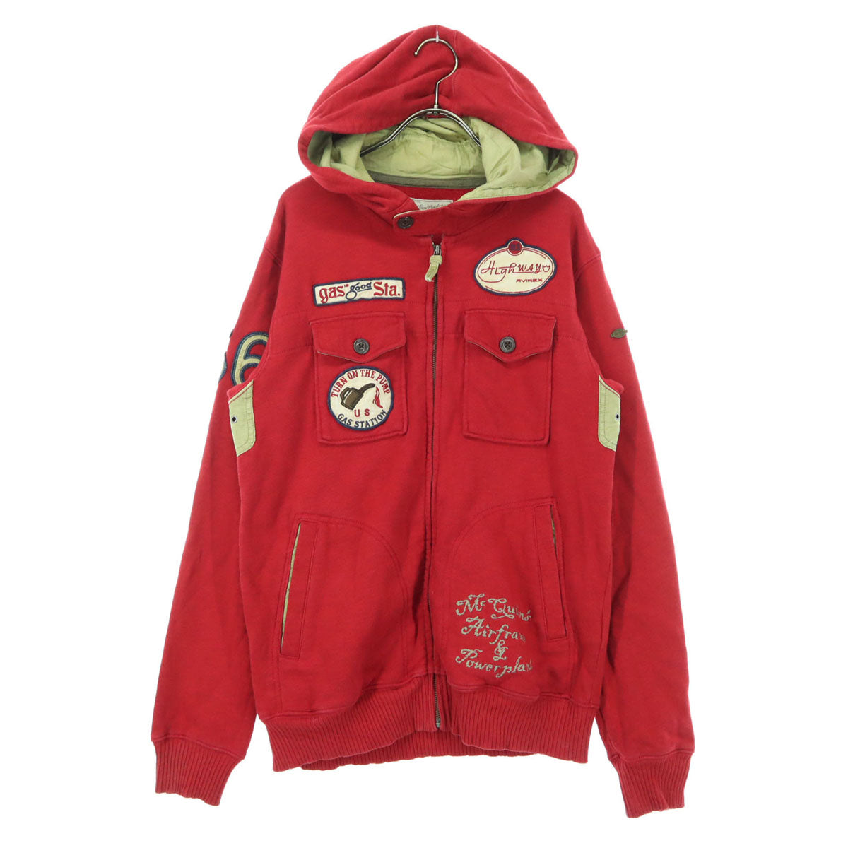 AVIREX アビレックス ワッペン 長袖 ジップパーカー L レッド メンズ