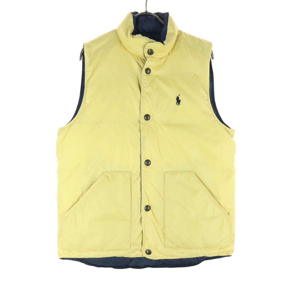 美品 Polo by Ralph Lauren ポロバイラルフローレン リバーシブル ダウンベスト S イエロー ネイビー メンズ