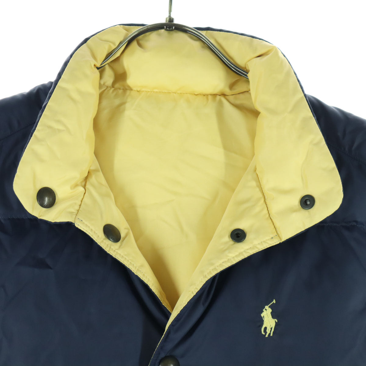美品 Polo by Ralph Lauren ポロバイラルフローレン リバーシブル ダウンベスト S イエロー ネイビー メンズ