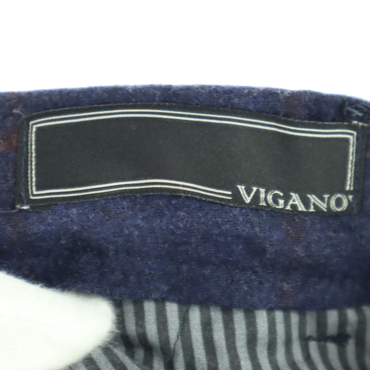 美品 VIGANO ヴィガーノ ストライプ柄 ウールパンツ 46 ネイビー メンズ