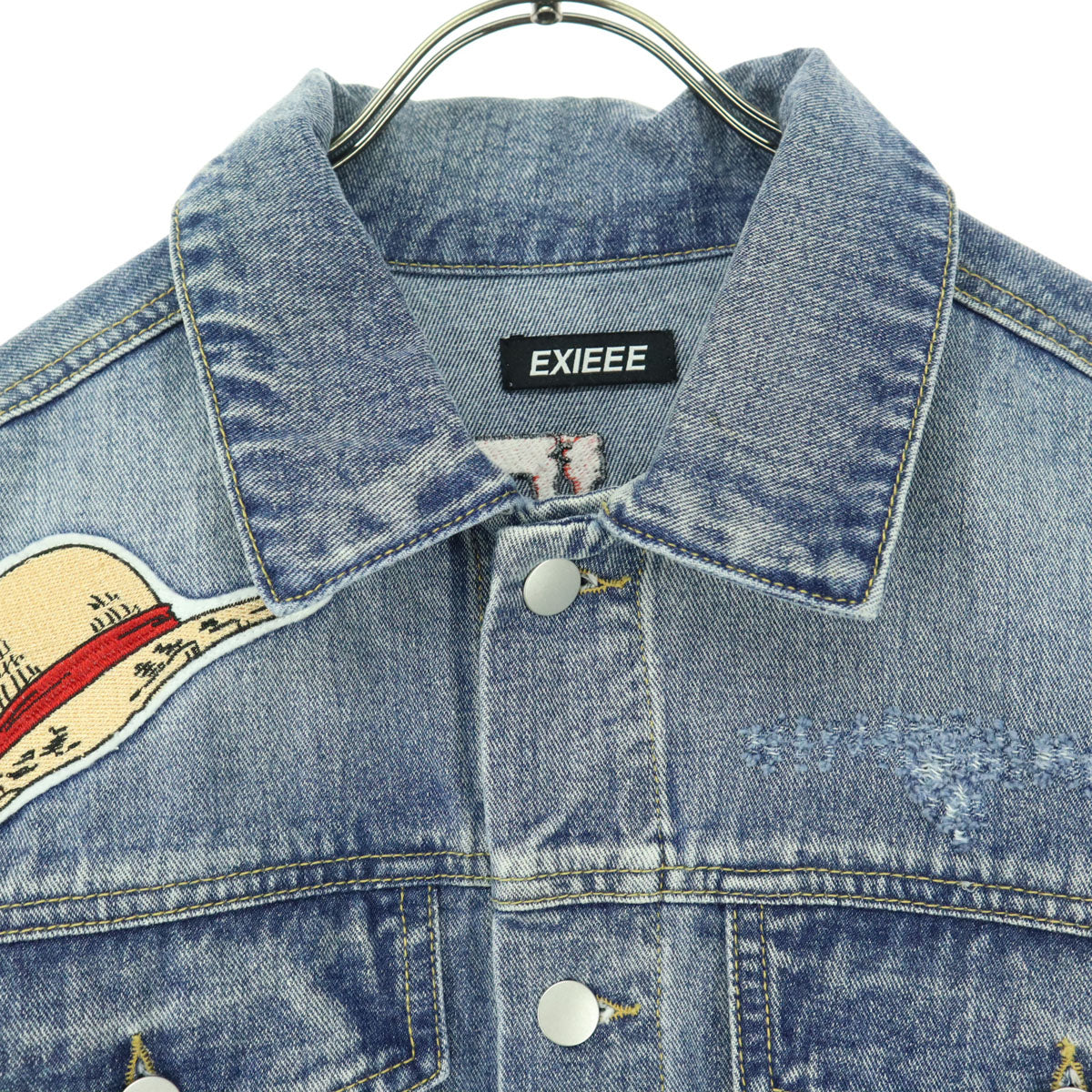 美品 ONE PIECE ワンピース EXIEEE イグジー コラボ キャラクターワッペン 長袖 デニムジャケット M ブルー系 メンズ