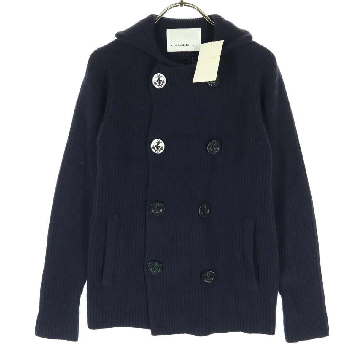 美品 crocodile tokyo クロコダイル トーキョー 長袖 ニットジャケット XS ネイビー メンズ