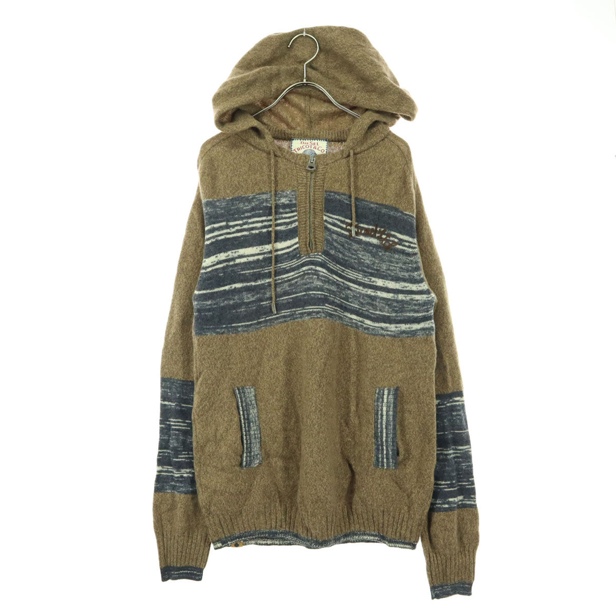 美品 DIESEL TRICOT&Co. ディーゼルトリコアンドコー 長袖 ハーフジップ ニット パーカー M ブラウン系 メンズ