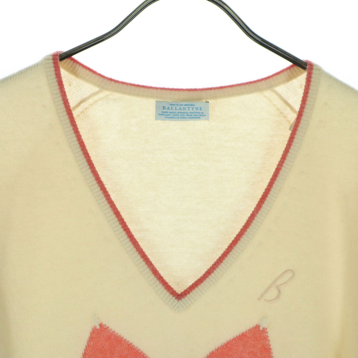 BALLANTYNE バランタイン イギリス製 ダイヤ柄 長袖 Vネック カシミヤ セーター 40 ベージュ系 レディース