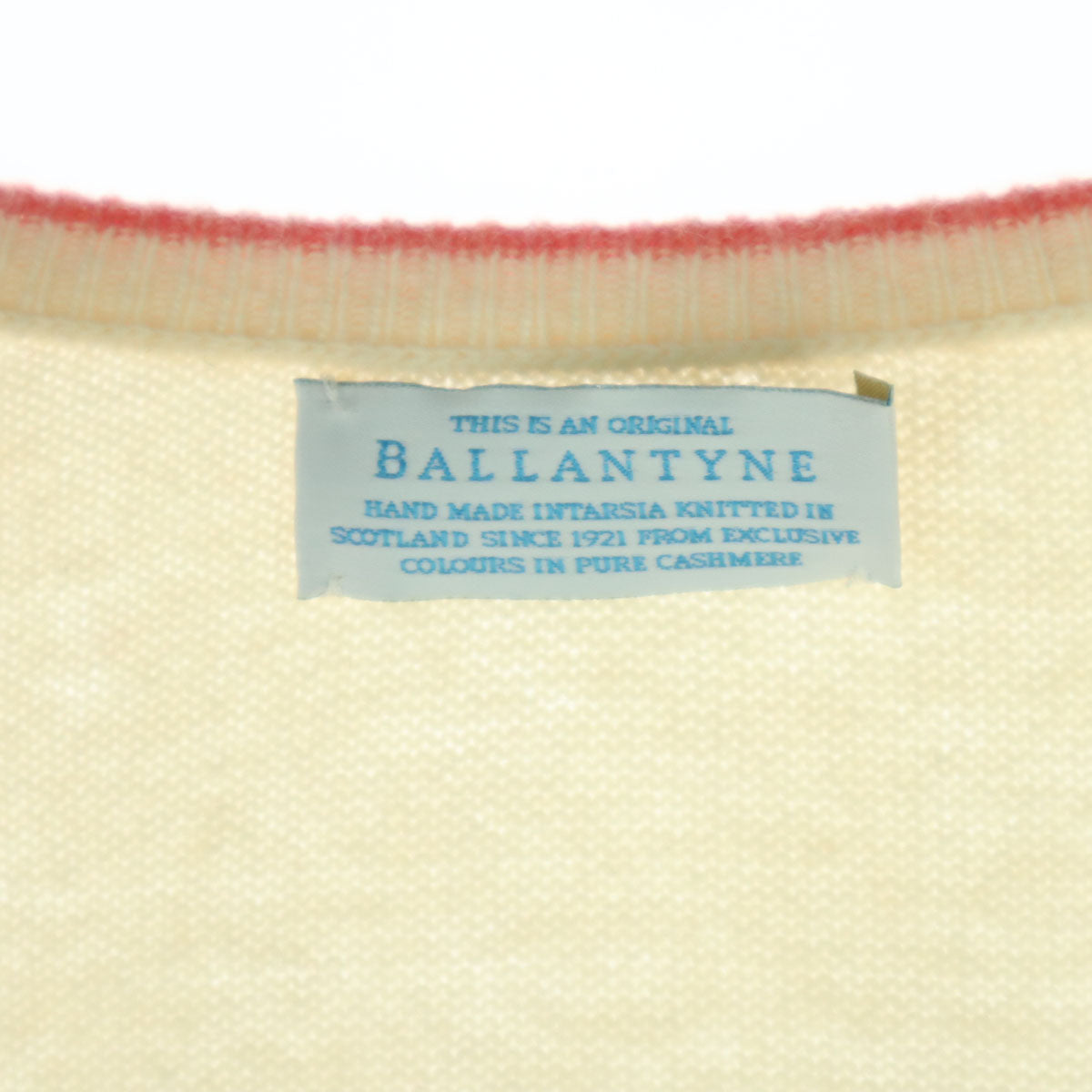 BALLANTYNE バランタイン イギリス製 ダイヤ柄 長袖 Vネック カシミヤ セーター 40 ベージュ系 レディース