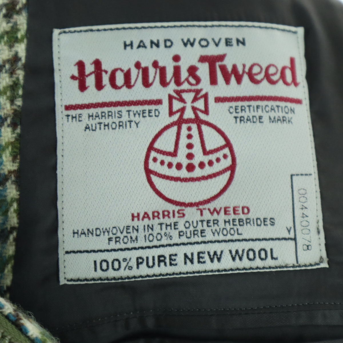 美品 HARRIS TWEED ハリスツイード 千鳥格子柄 長袖 ジップジャケット 48 グリーン メンズ